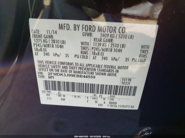 Aukcja sprzedaży 2014 Ford Edge Sel, vin: 2FMDK3J99EBB44559, numer aukcji: 44841928