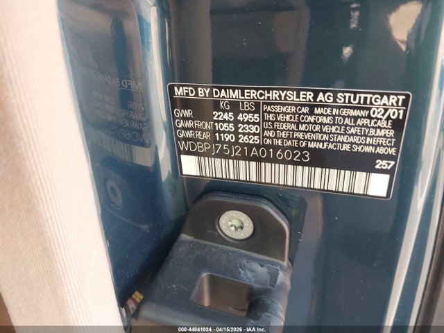 44841934 :رقم المزاد ، WDBPJ75J21A016023 vin ، 2001 Mercedes-benz Cl 500 مزاد بيع