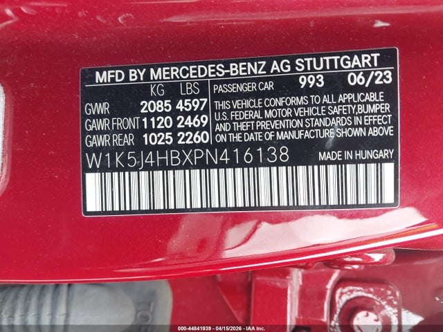 Aukcja sprzedaży 2023 Mercedes-benz Cla 250 Coupe 4matic, vin: W1K5J4HBXPN416138, numer aukcji: 44841939