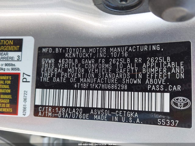 Toyota CAMRY XLE 2017 4T1BF1FK7HU686298 Image 9