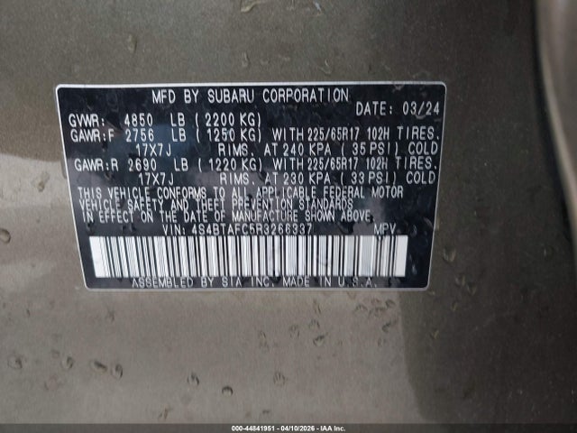 4S4BTAFC5R3266337 Subaru Outback Premium