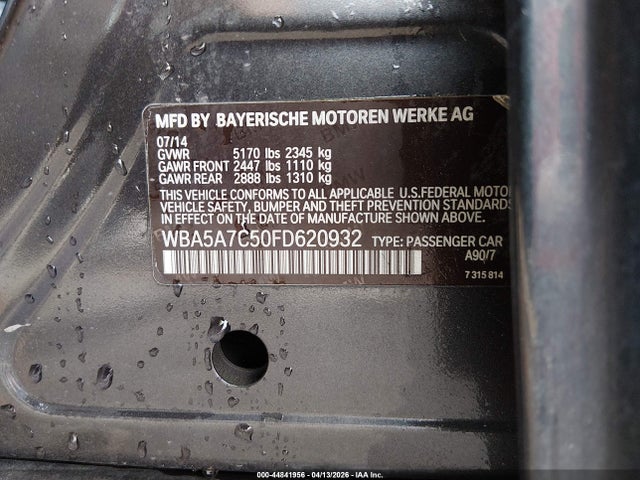 2015 Bmw 528i Xdrive მანქანა იყიდება აუქციონზე, vin: WBA5A7C50FD620932, აუქციონის ნომერი: 44841956