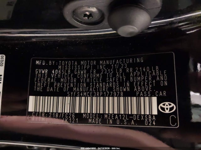 Aukcja sprzedaży 2024 Toyota Corolla Se, vin: 5YFS4MCE3RP177978, numer aukcji: 44841958