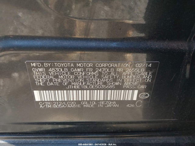 Продаж на аукціоні авто 2014 Lexus Gs 350, vin: JTHBE1BL0E5035685, номер лоту: 44841961