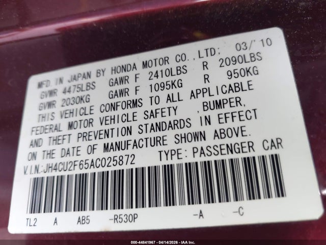 Aukcja sprzedaży 2010 Acura Tsx 2.4, vin: JH4CU2F65AC025872, numer aukcji: 44841967