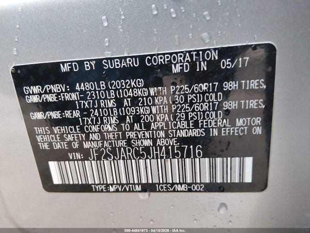 Продажа на аукционе авто 2018 Subaru Forester 2.5i Limited, vin: JF2SJARC5JH415716, номер лота: 44841973