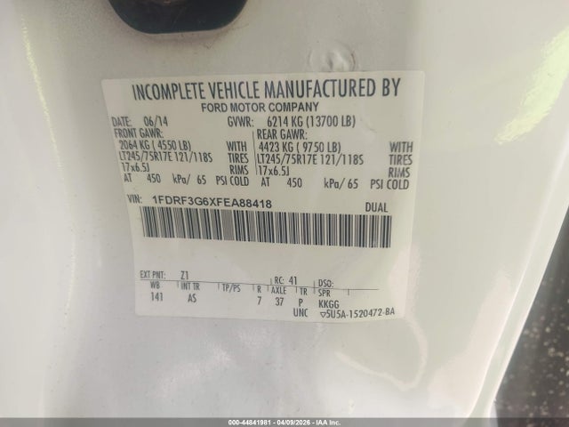 2015 Ford F-350 Chassis Xl მანქანა იყიდება აუქციონზე, vin: 1FDRF3G6XFEA88418, აუქციონის ნომერი: 44841981
