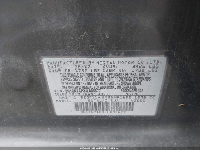 Auction sale of the 2018 Nissan Versa 1.6 S+, vin: 3N1CN7AP3JL805677, lot number: 44841998