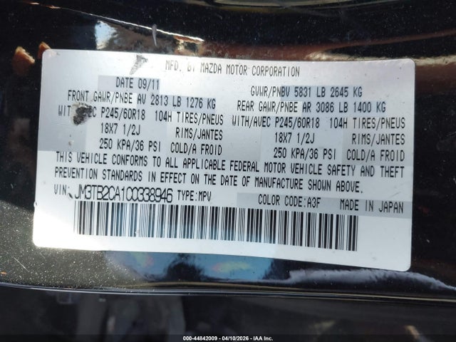 Продажа на аукционе авто 2012 Mazda Cx-9 Touring, vin: JM3TB2CA1C0338946, номер лота: 44842009