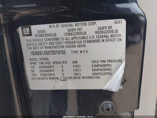 Продаж на аукціоні авто 2007 Chevrolet Trailblazer Ls, vin: 1GNDS13S072310153, номер лоту: 44842010