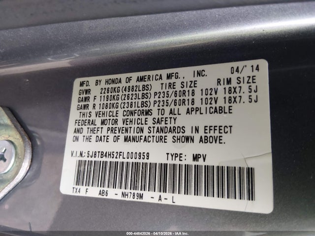 Продаж на аукціоні авто 2015 Acura Rdx, vin: 5J8TB4H52FL000959, номер лоту: 44842026