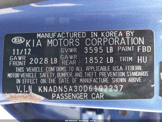 Продаж на аукціоні авто 2013 Kia Rio Sx, vin: KNADN5A30D6192237, номер лоту: 44842029