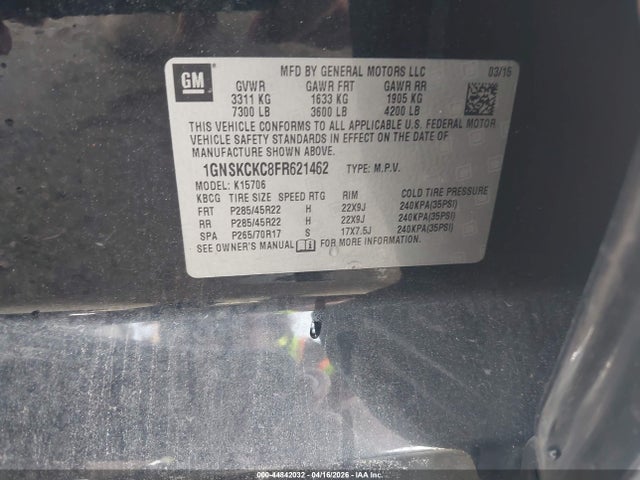 Chevrolet Tahoe Ltz 2015 1GNSKCKC8FR621462 Image 9