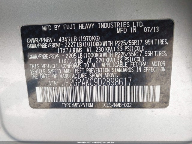 Aukcja sprzedaży 2013 Subaru Xv Crosstrek 2.0i Limited, vin: JF2GPAKC9D2898617, numer aukcji: 44842037