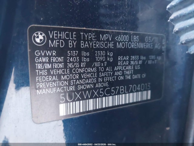 Aukcja sprzedaży 2011 Bmw X3 Xdrive28i, vin: 5UXWX5C57BL704013, numer aukcji: 44842052