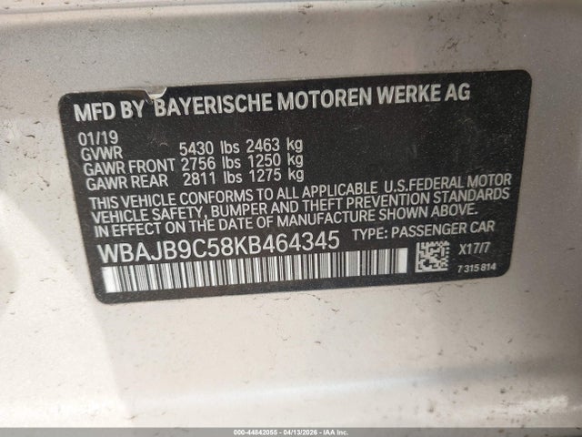 Aukcja sprzedaży 2019 Bmw M550i Xdrive, vin: WBAJB9C58KB464345, numer aukcji: 44842055