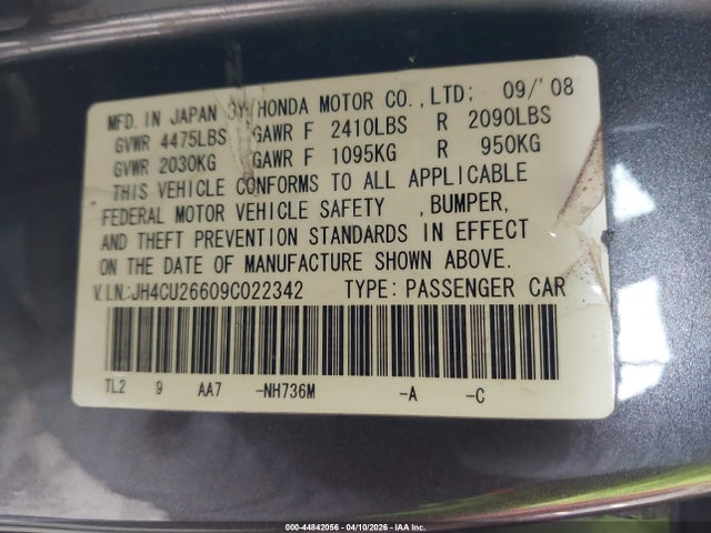 Продаж на аукціоні авто 2009 Acura Tsx, vin: JH4CU26609C022342, номер лоту: 44842056