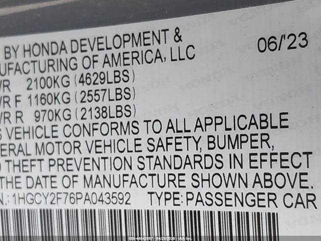 Aukcja sprzedaży 2023 Honda Accord Hybrid Sport-l, vin: 1HGCY2F76PA043592, numer aukcji: 44842067