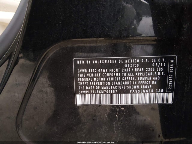 Продажа на аукционе авто 2012 Volkswagen Jetta Sportwagen 2.0l Tdi, vin: 3VWPL7AJ8CM701857, номер лота: 44842068