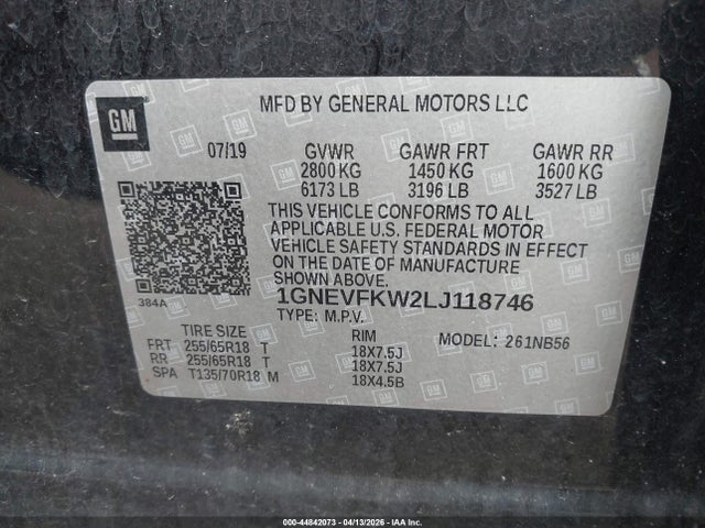 2020 Chevrolet Traverse Awd Ls მანქანა იყიდება აუქციონზე, vin: 1GNEVFKW2LJ118746, აუქციონის ნომერი: 44842073