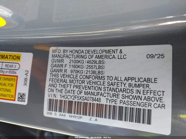 1HGCY2F5XSA078448 Honda Accord Hybrid Sport