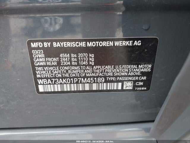 44842115 :رقم المزاد ، WBA73AK01P7M45189 vin ، 2023 Bmw 228 Gran Coupe I Xdrive مزاد بيع