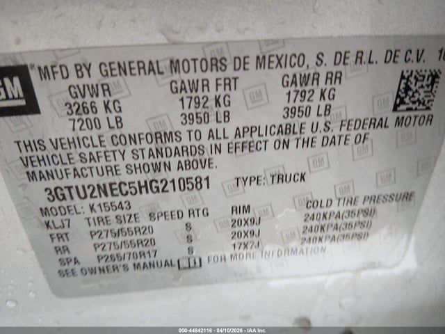 3GTU2NEC5HG210581 GMC Sierra 1500 Slt
