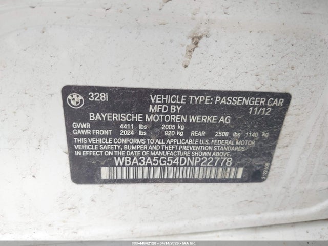 Продаж на аукціоні авто 2013 Bmw 328i, vin: WBA3A5G54DNP22778, номер лоту: 44842128