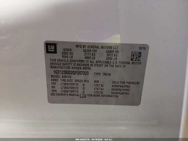 Продаж на аукціоні авто 2016 Gmc Sierra 2500hd Sle, vin: 1GT12SEG2GF307323, номер лоту: 44842130