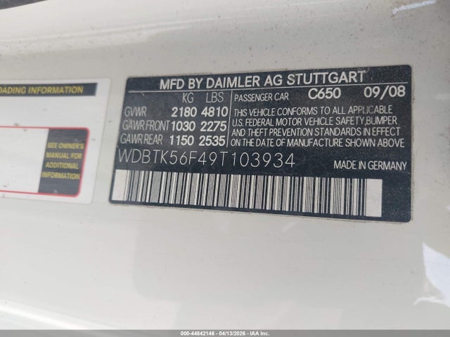 Aukcja sprzedaży 2009 Mercedes-benz Clk 350, vin: WDBTK56F49T103934, numer aukcji: 44842146