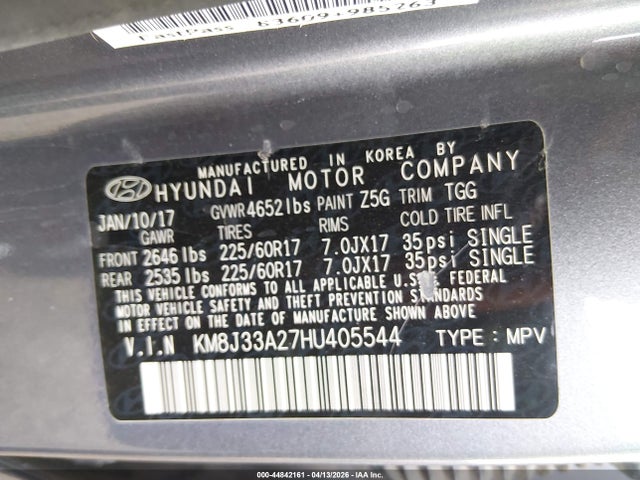 Продаж на аукціоні авто 2017 Hyundai Tucson Eco, vin: KM8J33A27HU405544, номер лоту: 44842161