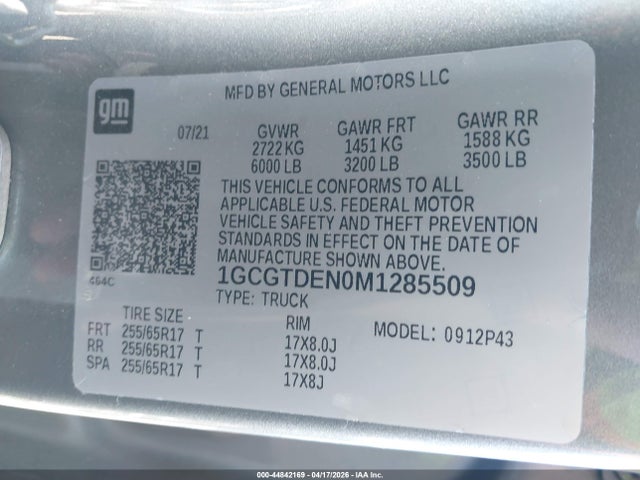 1GCGTDEN0M1285509 Chevrolet Colorado 4wd Short Box Z71