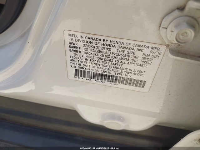 Aukcja sprzedaży 2010 Acura Mdx 3.7l (a6), vin: 2HNYD2H25AH522140, numer aukcji: 44842187