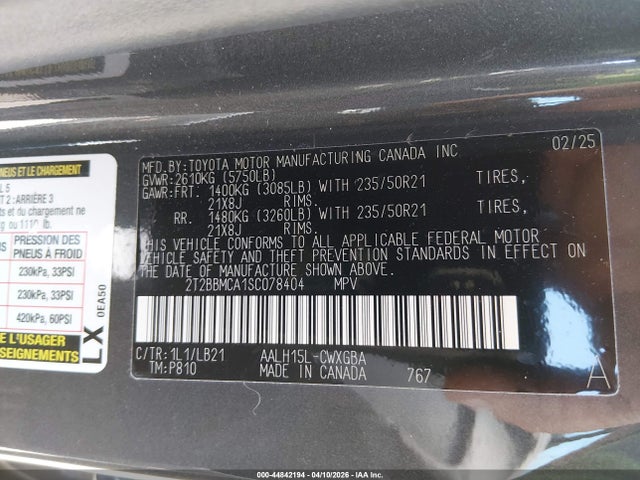 Продажа на аукционе авто 2025 Lexus Rx 350h Premium Plus, vin: 2T2BBMCA1SC078404, номер лота: 44842194