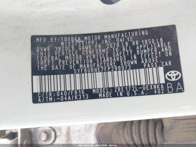 Toyota COROLLA LE 2015 5YFBURHE7FP299972 Image 9