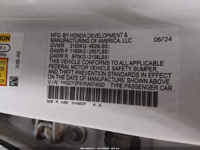 Продаж на аукціоні авто 2024 Honda Accord Hybrid Ex-l, vin: 1HGCY2F61RA074520, номер лоту: 44842211