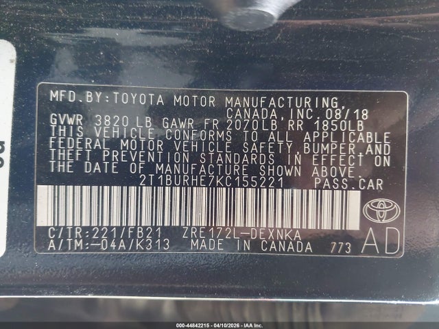 Toyota COROLLA LE 2019 2T1BURHE7KC155221 Image 9
