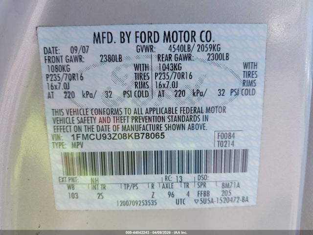 2008 FORD ESCAPE 1FMCU93Z08KB78065 Photo 8
