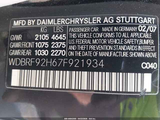 Продажа на аукционе авто 2007 Mercedes-benz C 280 Luxury 4matic, vin: WDBRF92H67F921934, номер лота: 44842308