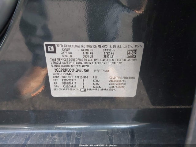 3GCPCREC0HG430759 Chevrolet Silverado 1500 1lt