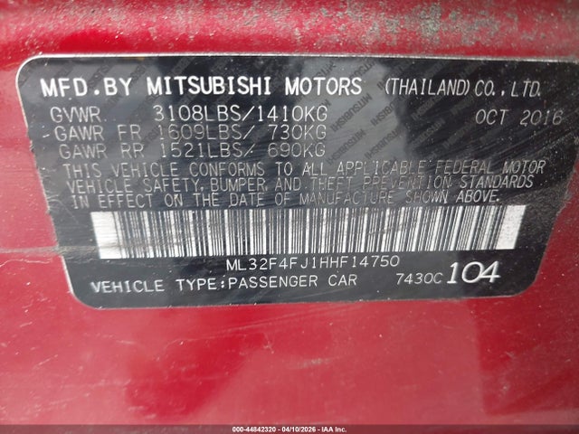 Продаж на аукціоні авто 2017 Mitsubishi Mirage G4 Se, vin: ML32F4FJ1HHF14750, номер лоту: 44842320