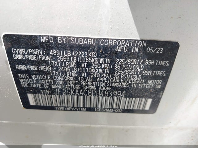 Aukcja sprzedaży 2023 Subaru Forester, vin: JF2SKAAC8PH483994, numer aukcji: 44842328