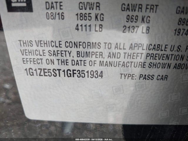1G1ZE5ST1GF351934 Chevrolet MALIBU 1LT