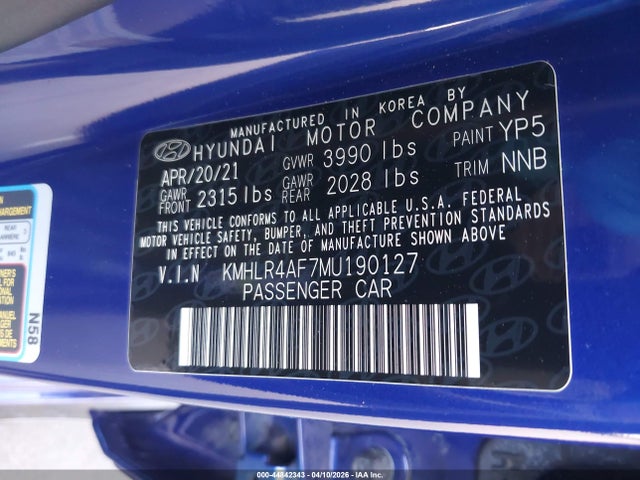 Aukcja sprzedaży 2021 Hyundai Elantra N Line, vin: KMHLR4AF7MU190127, numer aukcji: 44842343