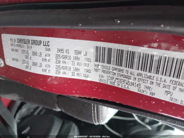 44842367 :رقم المزاد ، 1C4PJMDS3FW534145 vin ، 2015 Jeep Cherokee Limited مزاد بيع