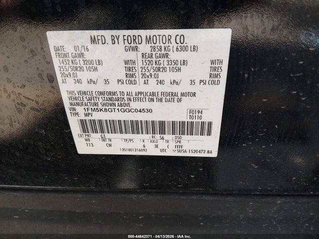 Ford EXPLORER SPORT 2016 1FM5K8GT1GGC04530 Image 9