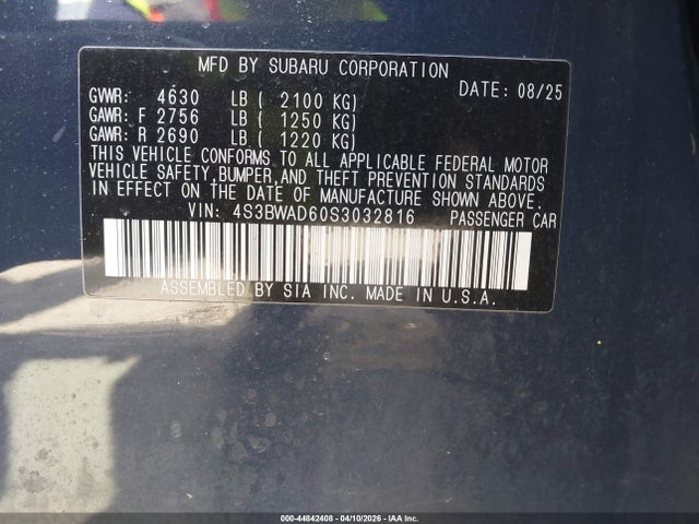 Продаж на аукціоні авто 2025 Subaru Legacy Premium, vin: 4S3BWAD60S3032816, номер лоту: 44842408