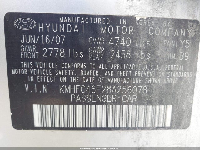 Aukcja sprzedaży 2008 Hyundai Azera Limited, vin: KMHFC46F28A256078, numer aukcji: 44842409