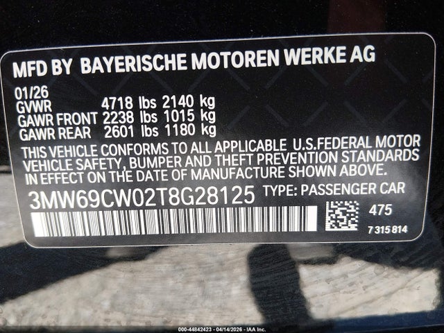 Aukcja sprzedaży 2026 Bmw 330i Na, vin: 3MW69CW02T8G28125, numer aukcji: 44842423