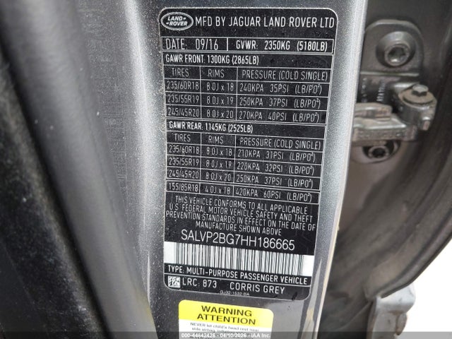 SALVP2BG7HH186665 Land Rover Range Rover Evoque Se/se Premium
